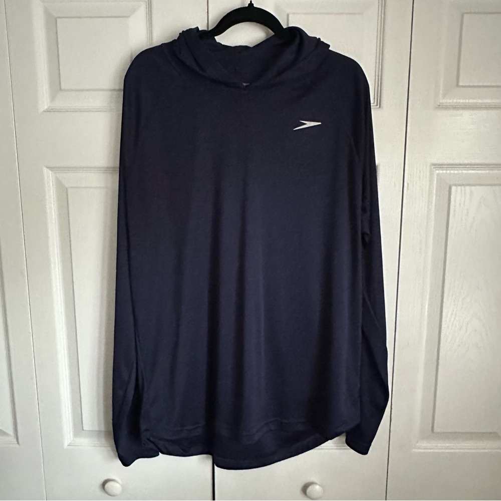 Speedo Shirt Mens XL Navy Hooded Long Sleeve Swim Sun Hoodie Mesh Underarm Beach